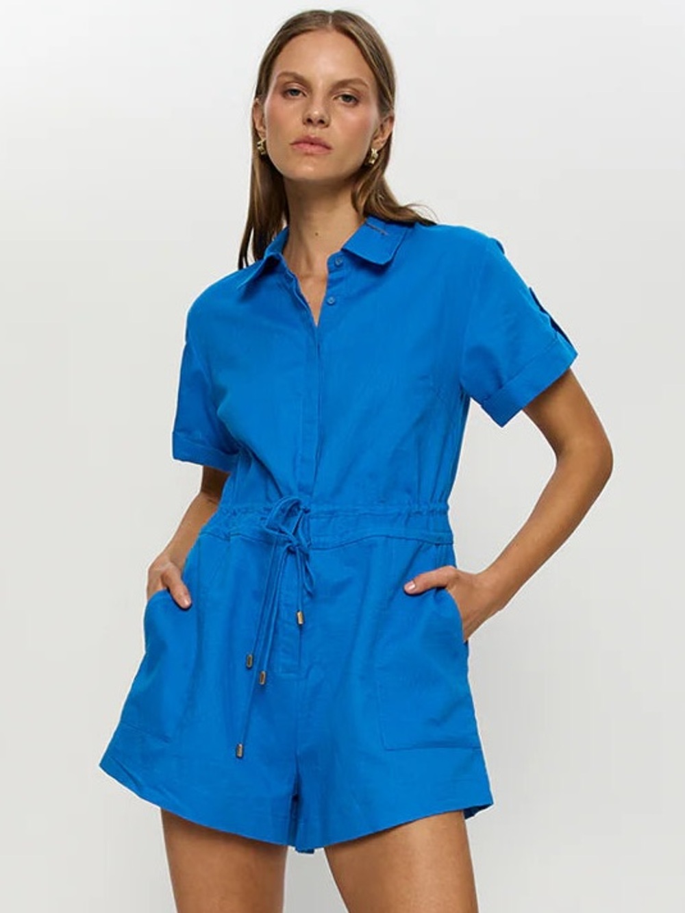 NEW Kivari Alexia Playsuit Cobalt Blue Linen Blend NWT Romper